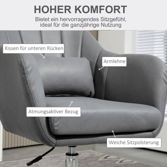 Fauteuil pivotant, chaise de bureau réglable en hauteur, polyester, métal, 60 x 60 x 79-91 cm, gris foncé - Image 8