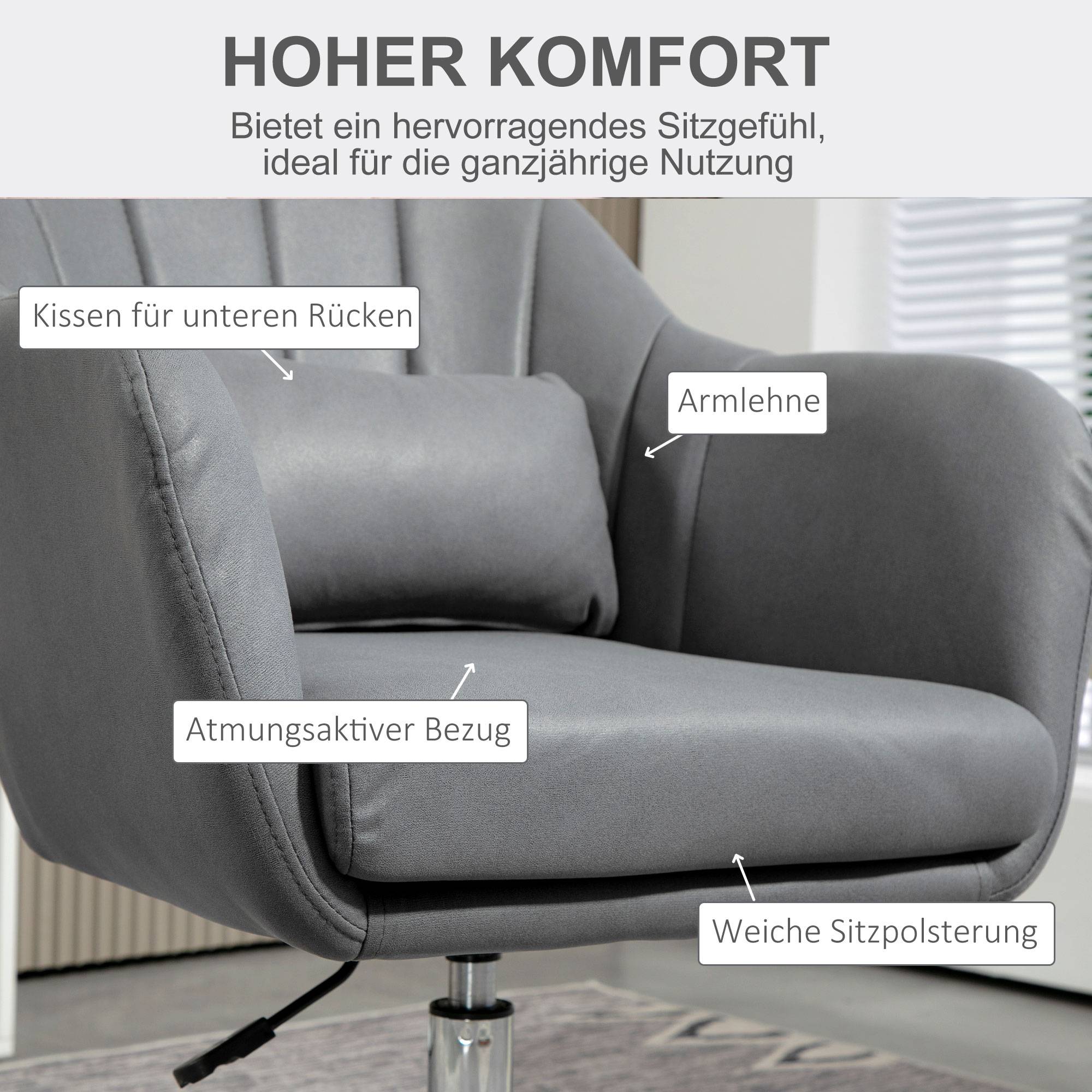 Fauteuil pivotant, chaise de bureau réglable en hauteur, polyester, métal, 60 x 60 x 79-91 cm, gris foncé - Image 8