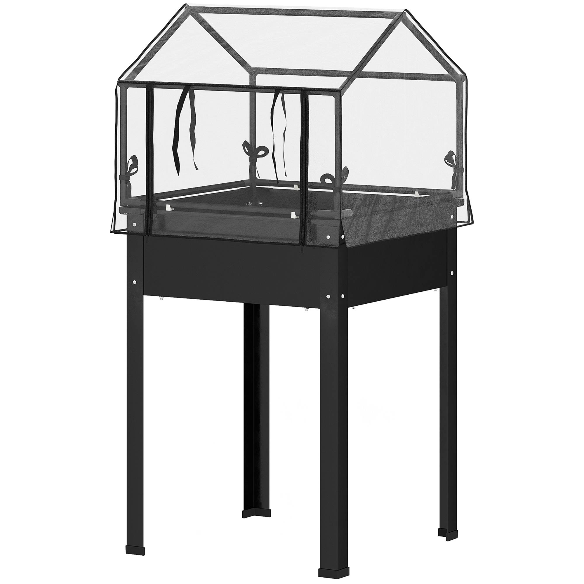 Jardinière surélevée avec toit serre, bacs de drainage, 60x60x120 cm, noir - Image 2