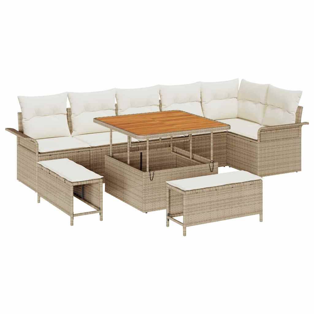 Salon de jardin 8 places en polyrotin et bois d'acacia massif pour grand jardin Beige – ComfortXL Outdoor Living - Image 2