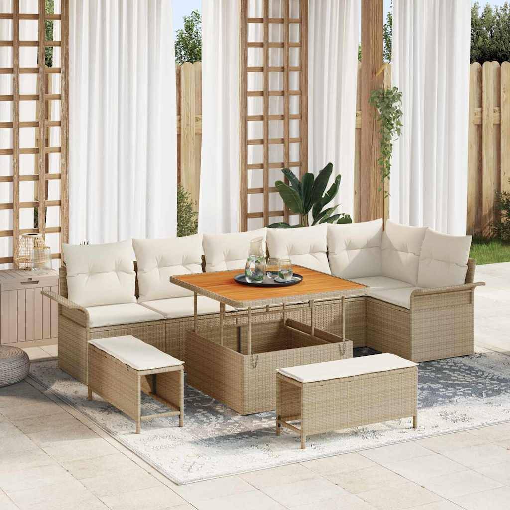 Salon de jardin 8 places en polyrotin et bois d'acacia massif pour grand jardin Beige – ComfortXL Outdoor Living
