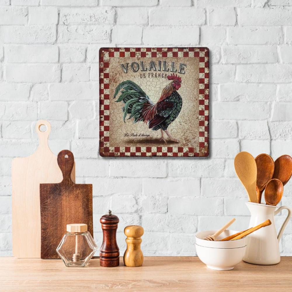 Plaque murale décorative vintage métal multicolore volaille 30x30cm Chemin de campagne - Image 3