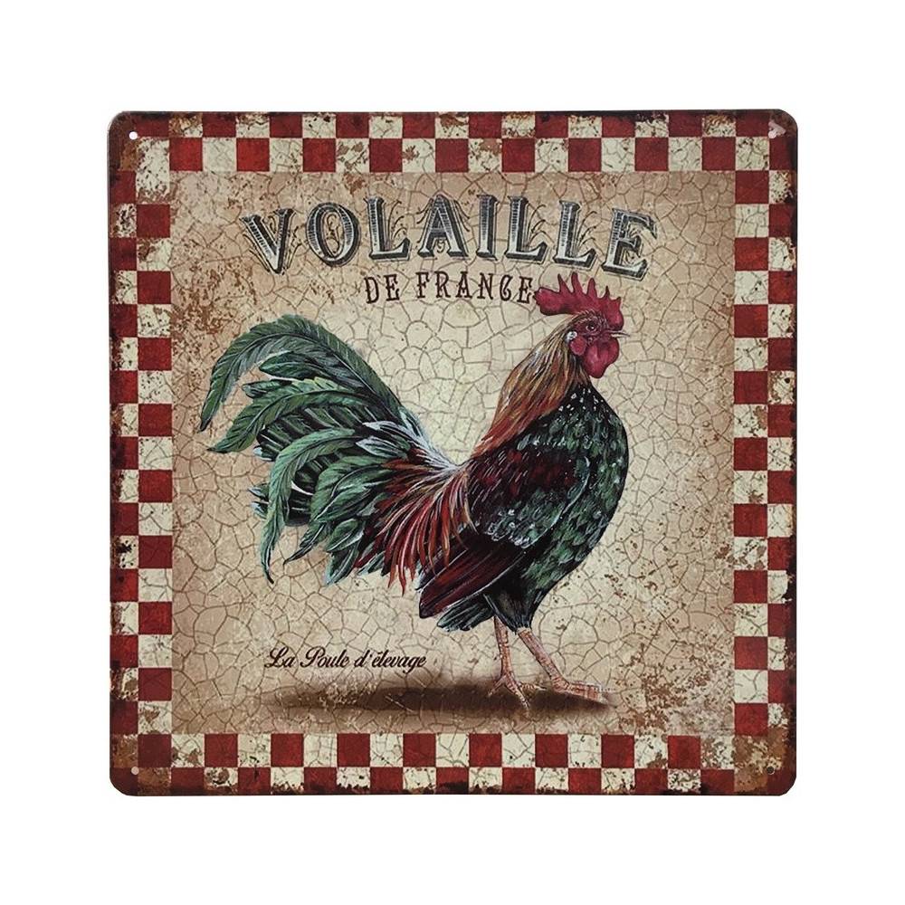 Plaque murale décorative vintage métal multicolore volaille 30x30cm Chemin de campagne - Image 1