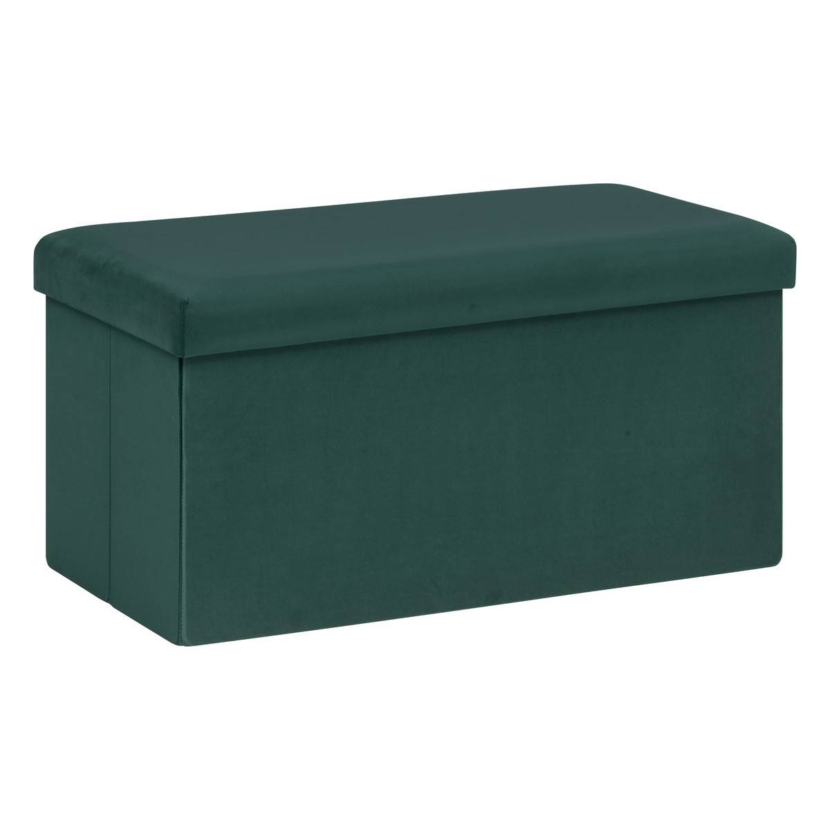 2 en 1 Pouf pliant double et coffre de rangement Velours Vert cèdre 76 x H 38 cm - Imagen 1