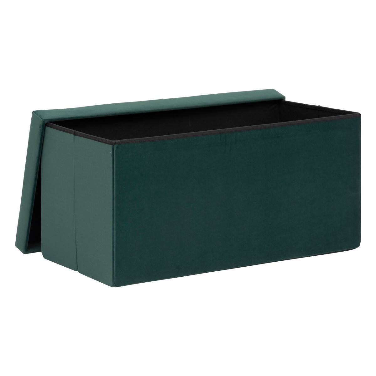 2 en 1 Pouf pliant double et coffre de rangement Velours Vert cèdre 76 x H 38 cm - Imagen 2