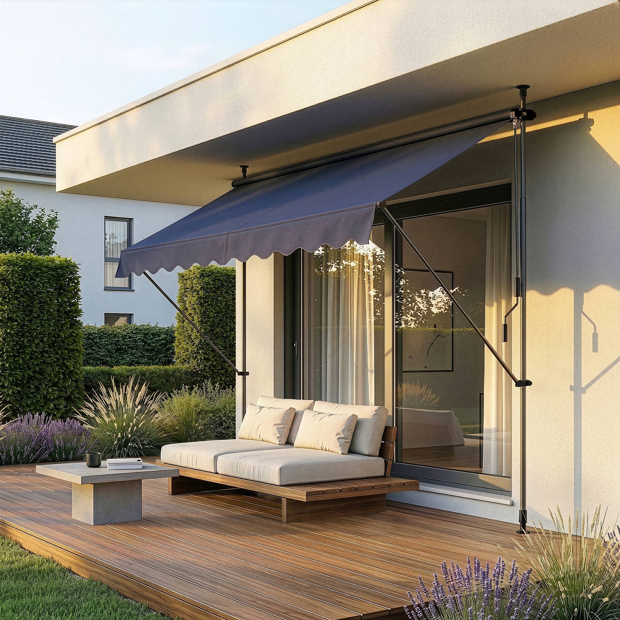 Pro.Tec - Store Banne Téléscopique Acier Polyester 350 x 120 x 220-309 cm Bleu Foncé [pro.tec] - Imagen 6