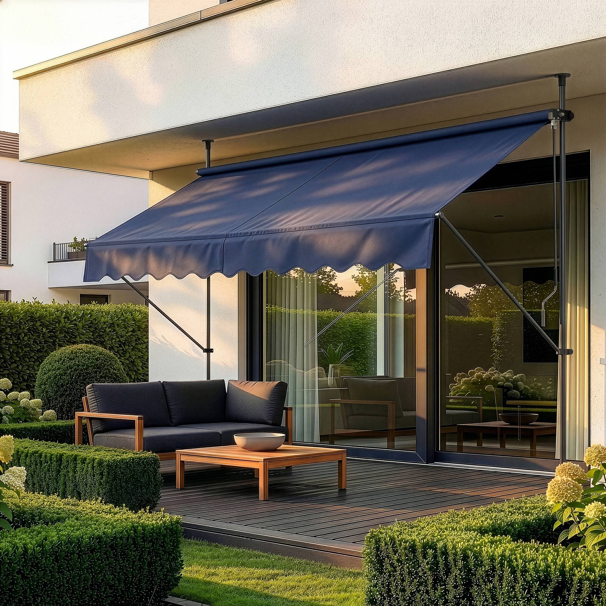 Pro.Tec - Store Banne Téléscopique Acier Polyester 350 x 120 x 220-309 cm Bleu Foncé [pro.tec] - Imagen 1