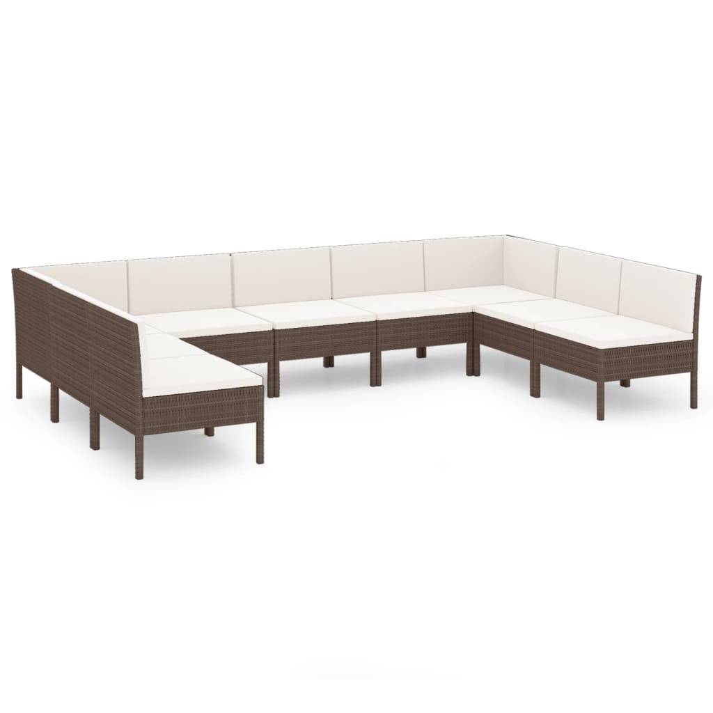 Helloshop26 - Salon de jardin meuble d'extérieur ensemble de mobilier 9 pièces avec coussins résine tressée marron - Imagen 1