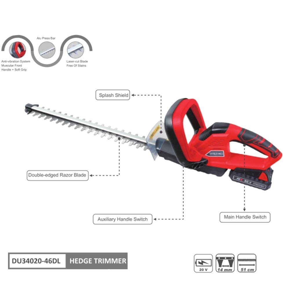 Pack Taille-haie électrique sans fil 20V, Lame 51 cm, batterie incluse - DUNSCH 34020-46DL - Imagen 3