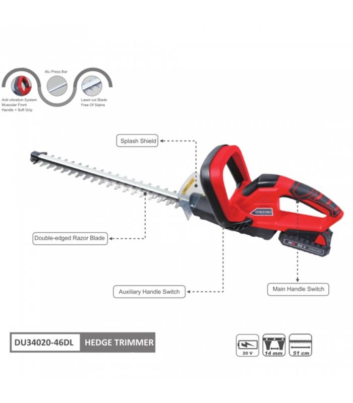Pack Taille-haie électrique sans fil 20V, Lame 51 cm, batterie incluse - DUNSCH 34020-46DL - Imagen 2