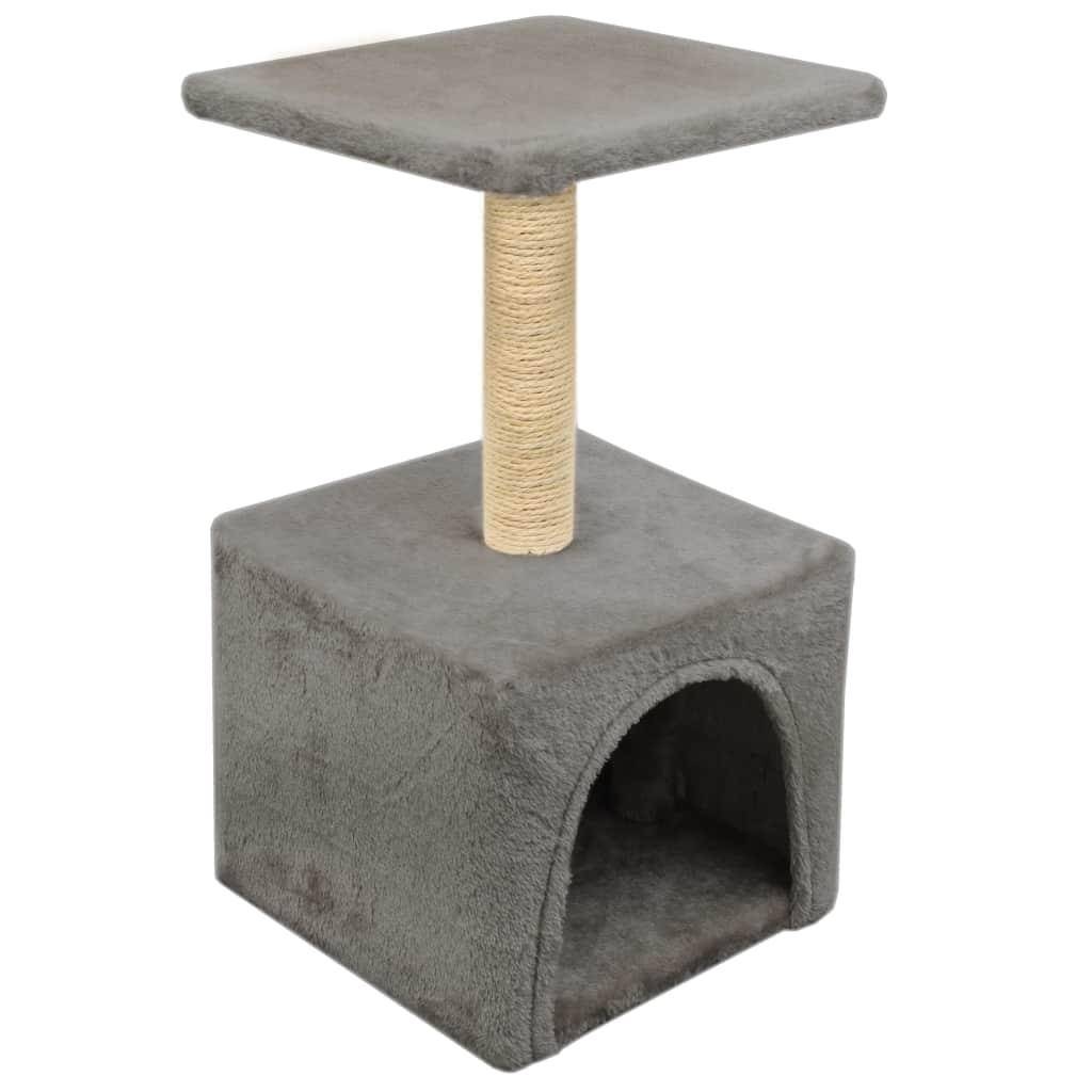 Helloshop26 - Arbre à chat griffoir grattoir niche jouet animaux peluché en sisal 55 cm gris - Image 4