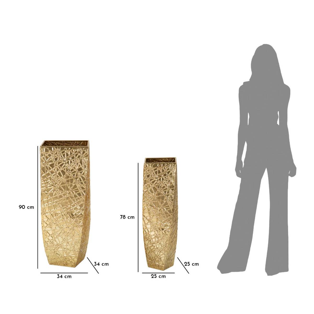 Lot de 2 Vases en Métal "Squer" 90cm Or - Image 8