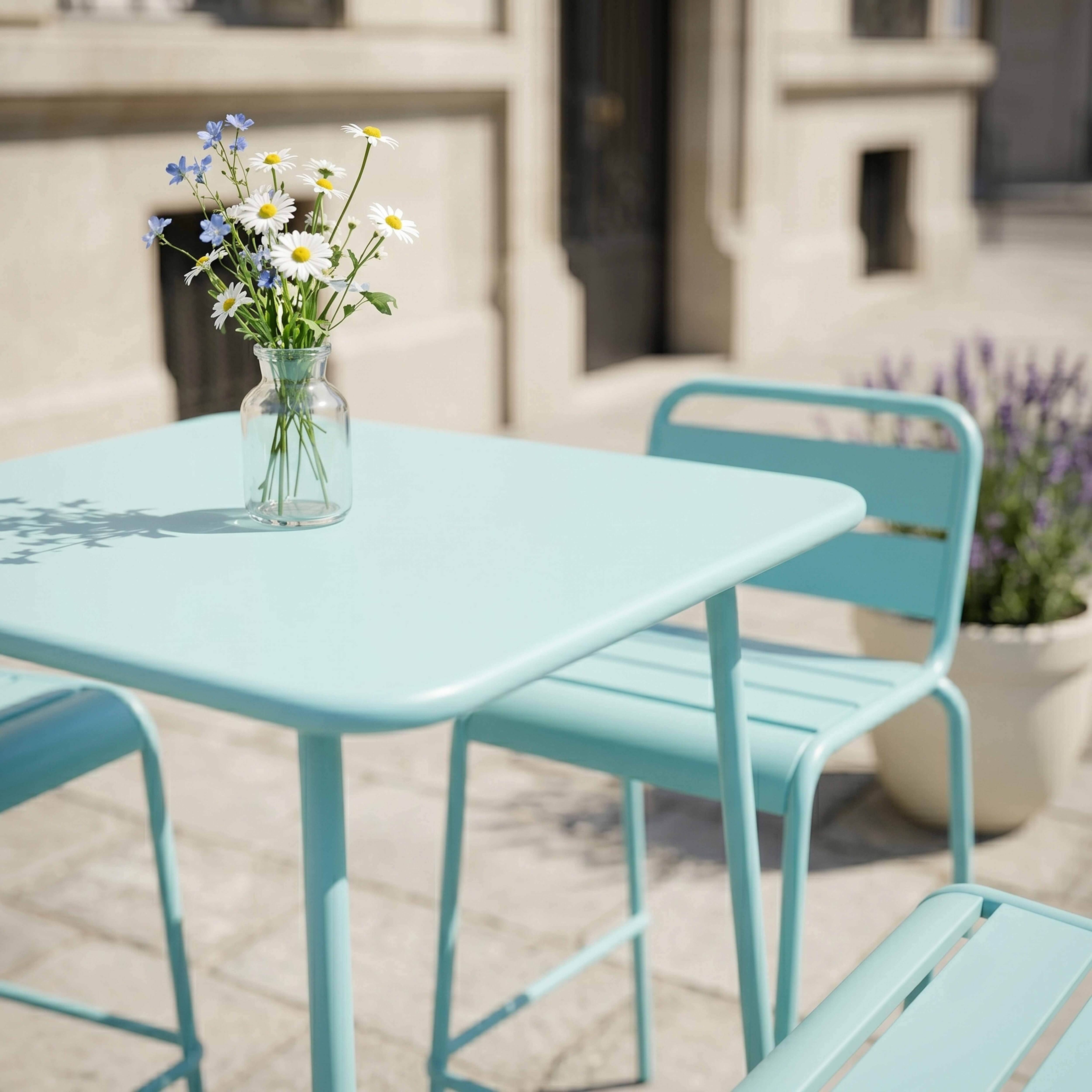 Oviala - Ensemble table de bar et 4 chaises hautes en métal turquoise Palavas - Oviala - Imagen 5