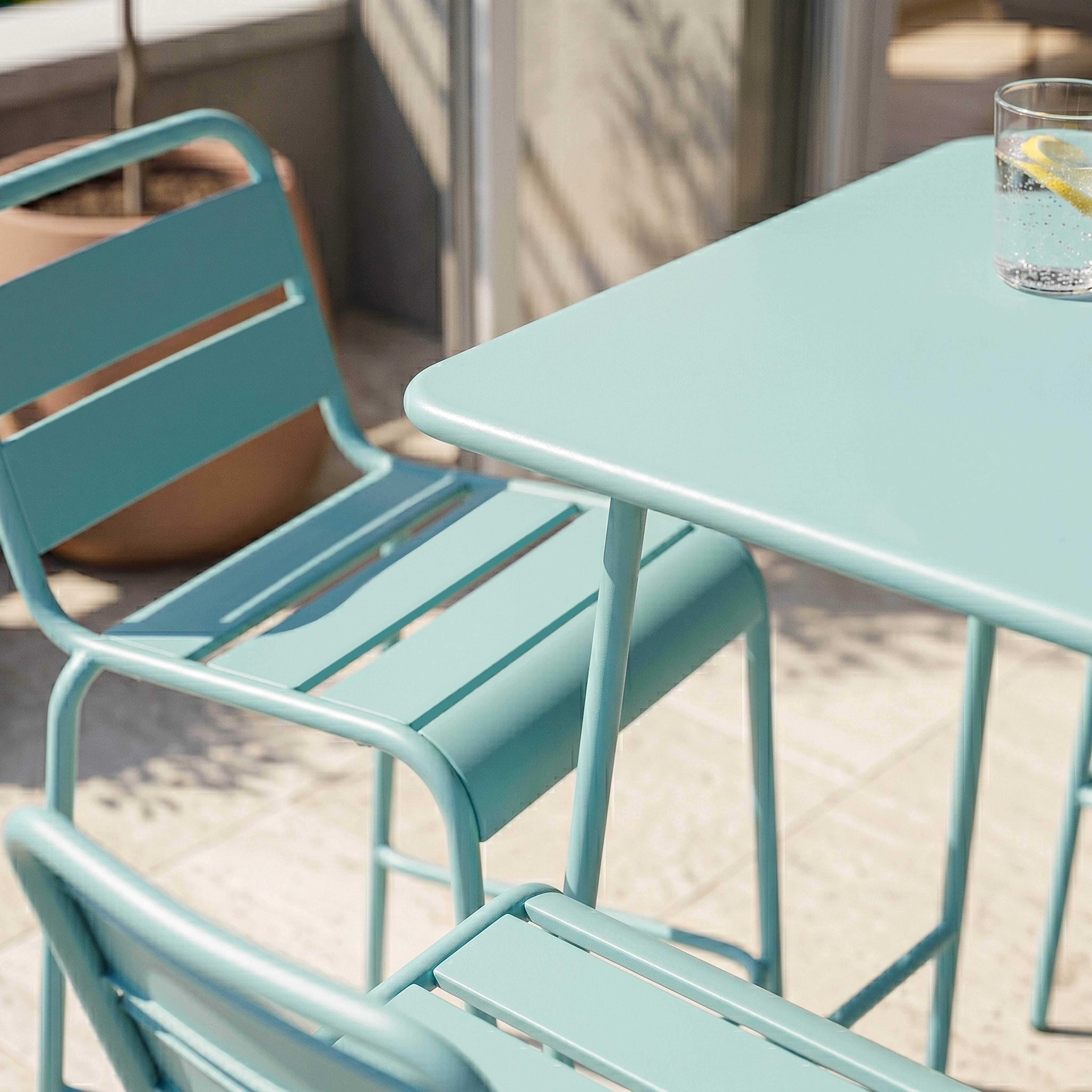 Oviala - Ensemble table de bar et 4 chaises hautes en métal turquoise Palavas - Oviala - Imagen 3