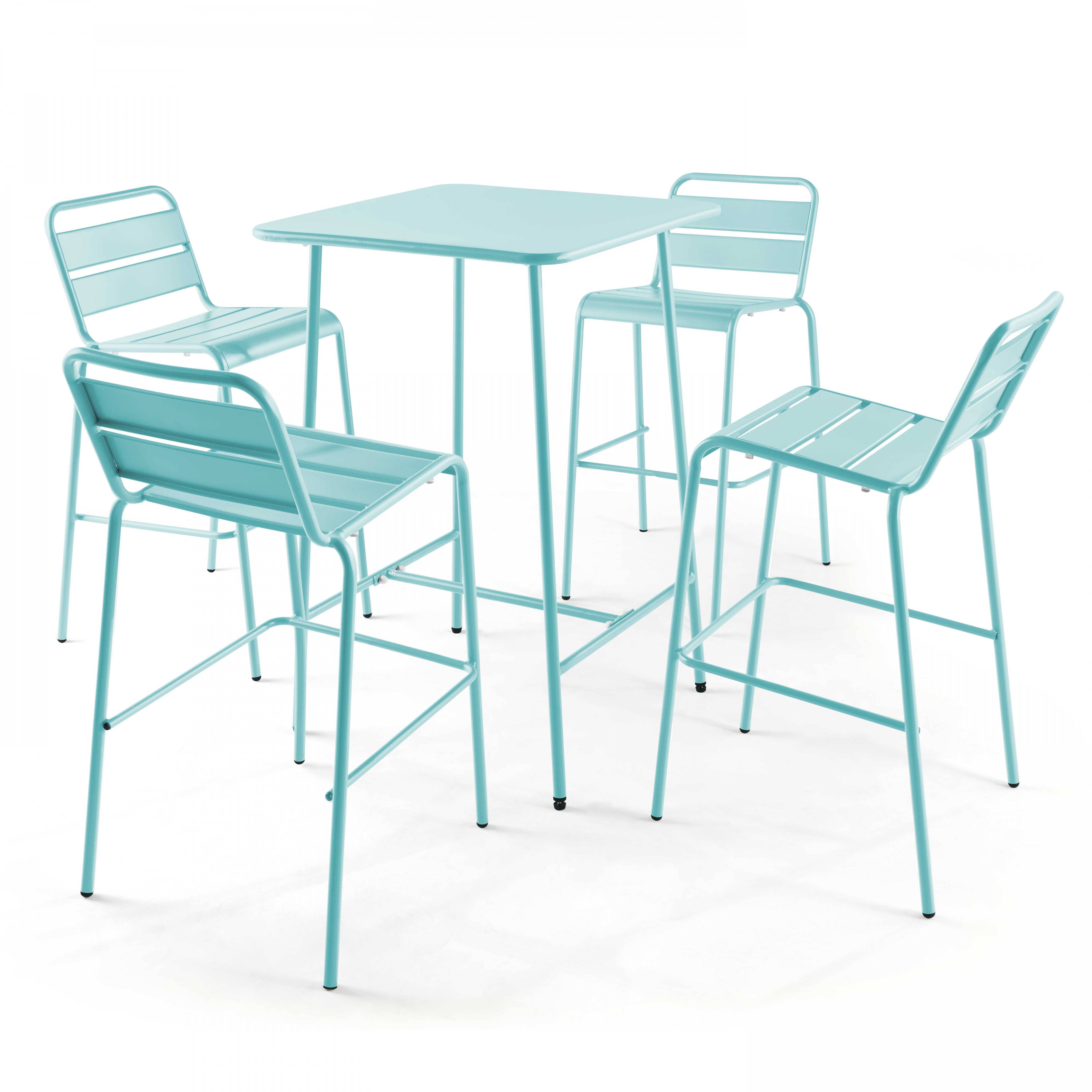 Oviala - Ensemble table de bar et 4 chaises hautes en métal turquoise Palavas - Oviala - Imagen 1