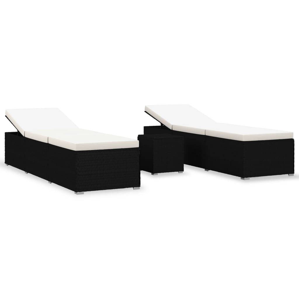 Vidaxl - Chaises longues de jardin table à thé 3 pcs Résine tressée Noir vidaXL 3057662 - Image 2