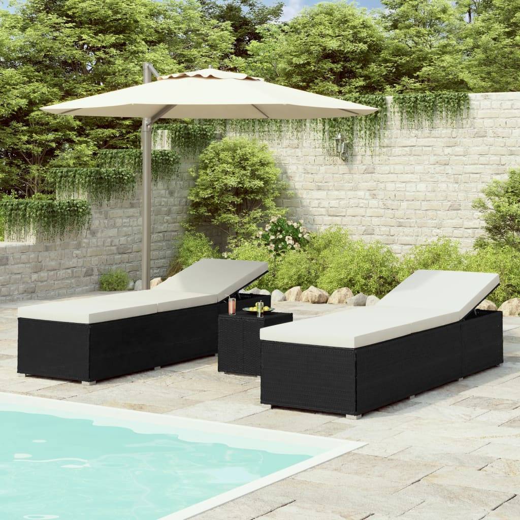 Vidaxl - Chaises longues de jardin table à thé 3 pcs Résine tressée Noir vidaXL 3057662