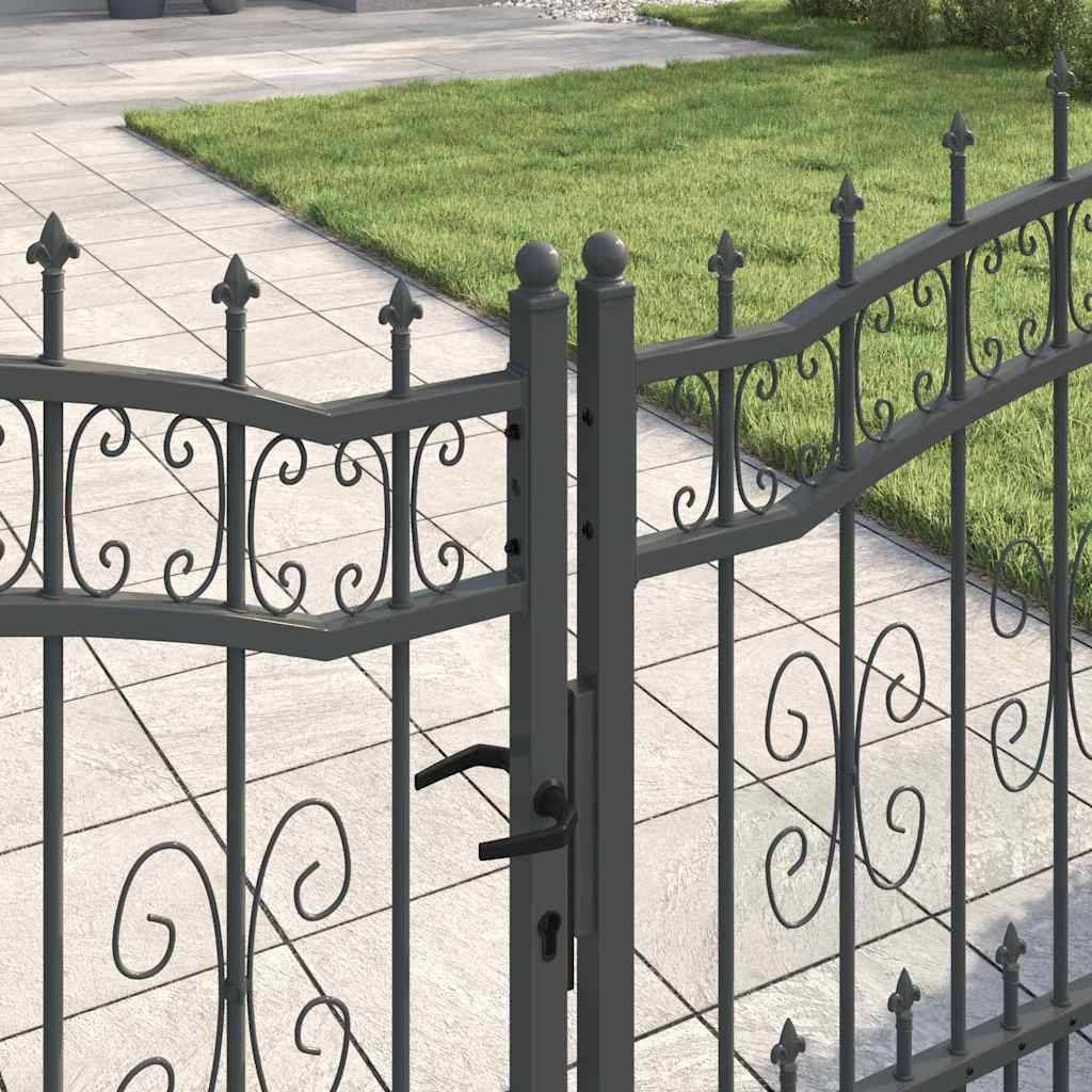 Portail Jardin Double Battant Acier Style Fer Forgé Pointe de Lance 305x151 cm Gris - ComfortXL Outdoor Living - Image 3