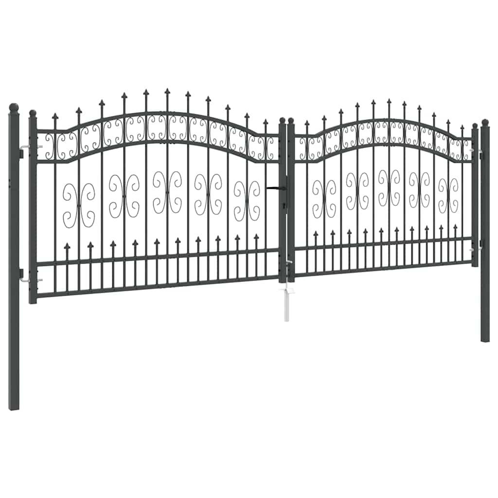 Portail Jardin Double Battant Acier Style Fer Forgé Pointe de Lance 305x151 cm Gris - ComfortXL Outdoor Living - Image 4