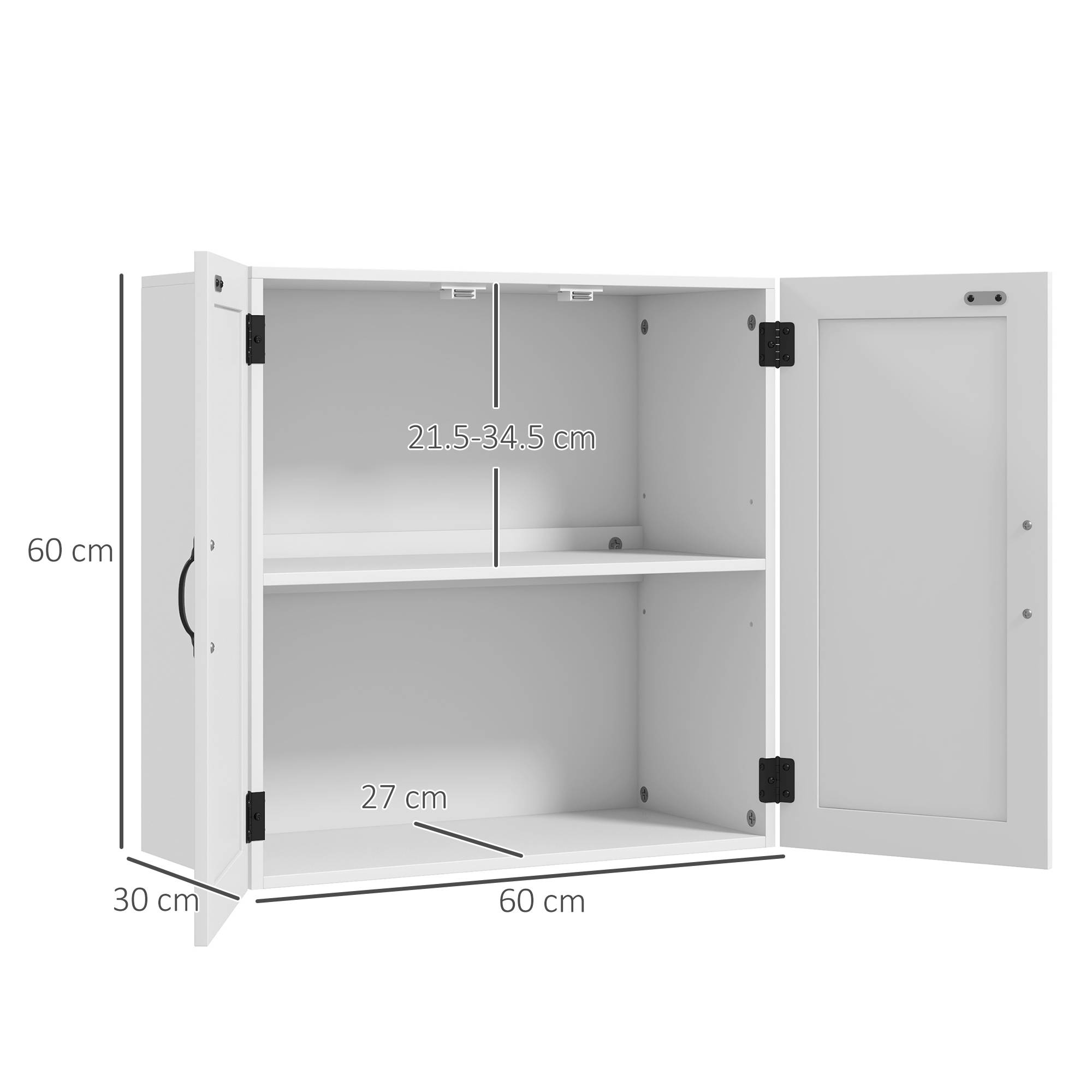 Sans Marque - Armoire murale salle bain bois style champêtre étagère réglable 60x30x60 cm blanche - Image 5