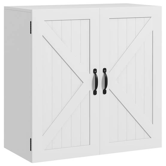 Sans Marque - Armoire murale salle bain bois style champêtre étagère réglable 60x30x60 cm blanche - Image 1