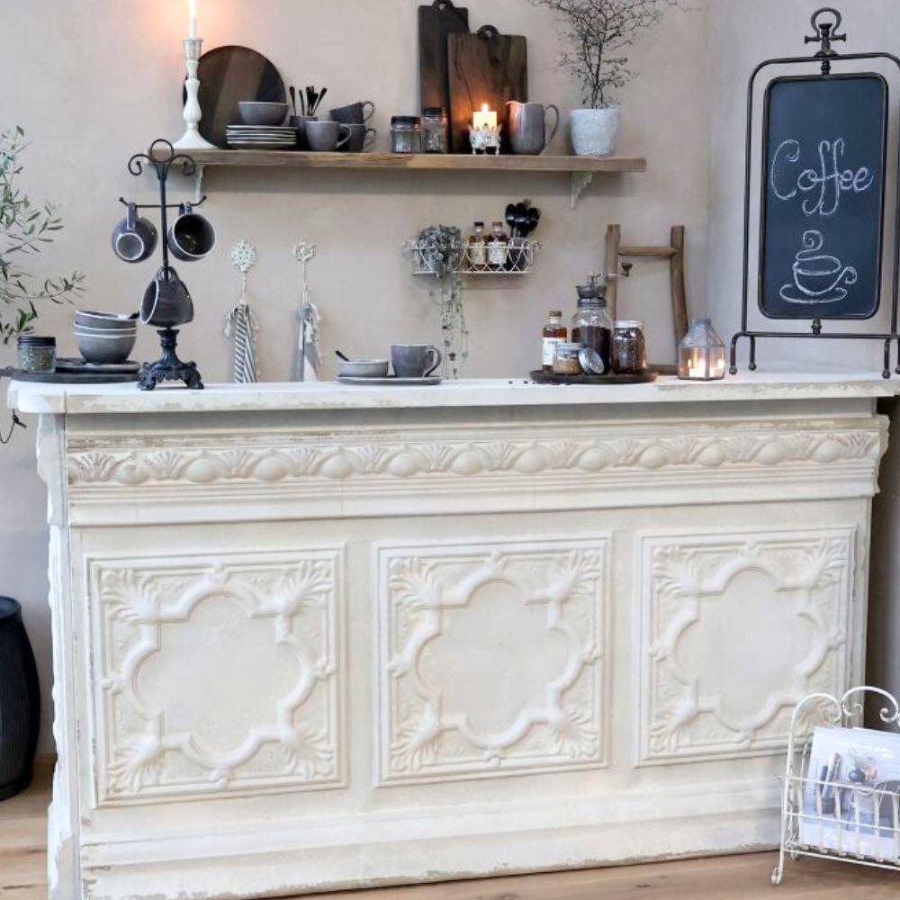 Chemin De Campagne - Comptoir vintage avec étagère en fer blanc crème 217 x 76 x 118 cm Chemin de campagne - Imagen 2