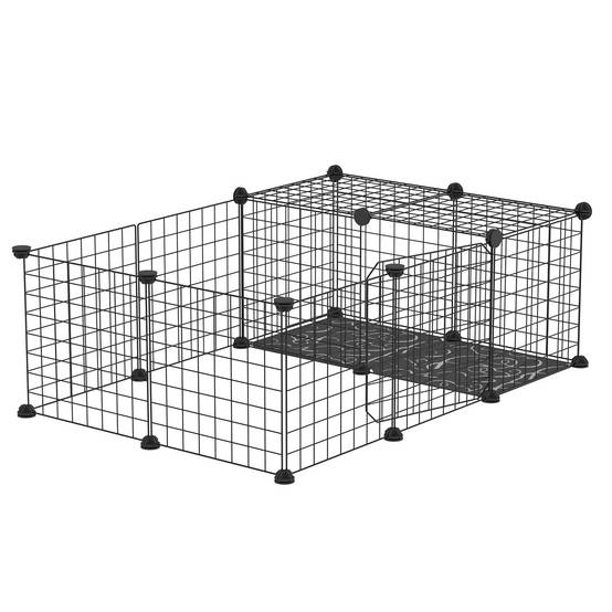 Enclos lapins acier résine pour cochons d'Inde parc modulable 105x70x35cm noir - ComfortXL Outdoor Living - Image 2