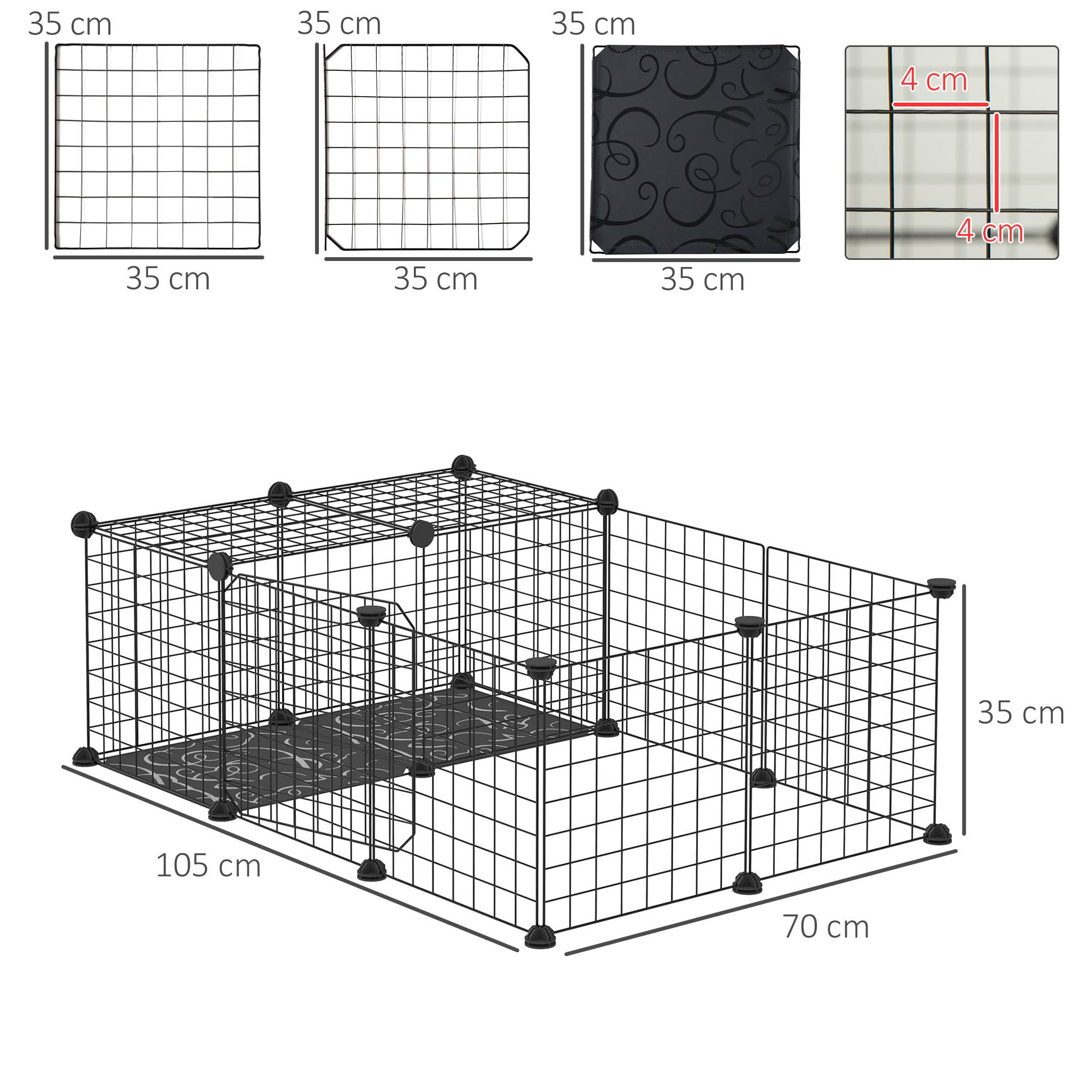 Enclos lapins acier résine pour cochons d'Inde parc modulable 105x70x35cm noir - ComfortXL Outdoor Living - Image 5