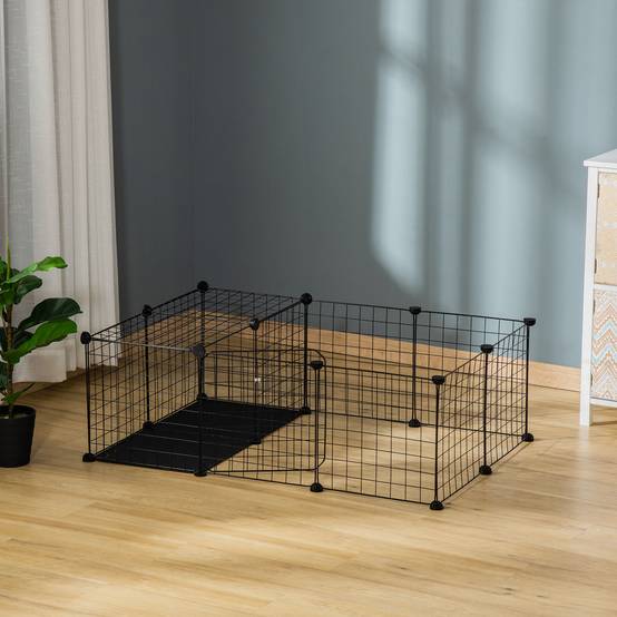 Enclos lapins acier résine pour cochons d'Inde parc modulable 105x70x35cm noir - ComfortXL Outdoor Living - Image 4