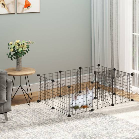 Enclos lapins acier résine pour cochons d'Inde parc modulable 105x70x35cm noir - ComfortXL Outdoor Living - Image 3