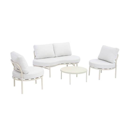 Salon de jardin aluminium et tissu beige 4 places. forme organique. table ronde - Solena | sweeek - Image 2