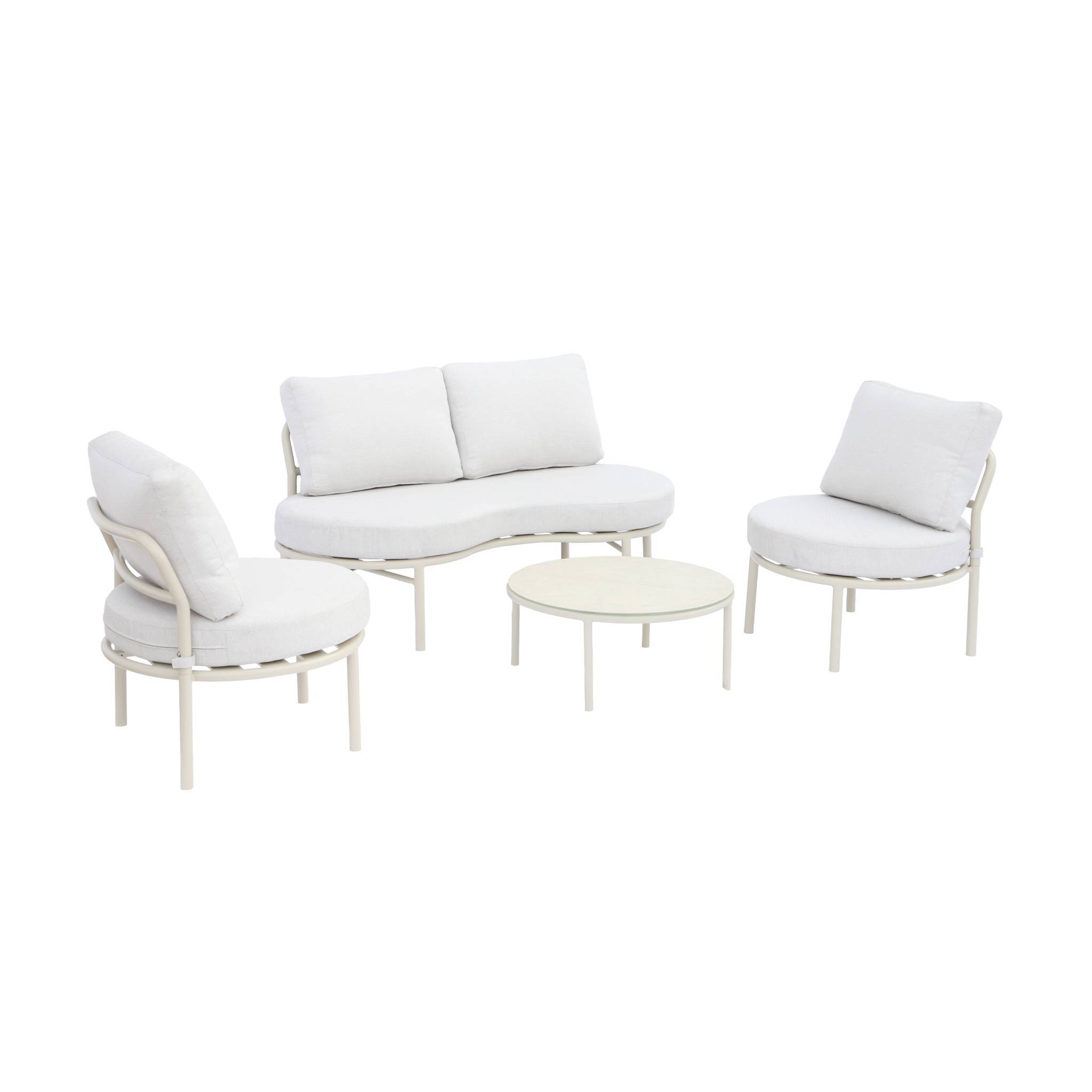 Salon de jardin aluminium et tissu beige 4 places. forme organique. table ronde - Solena | sweeek - Image 2