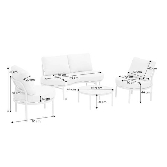 Salon de jardin aluminium et tissu beige 4 places. forme organique. table ronde - Solena | sweeek - Image 4