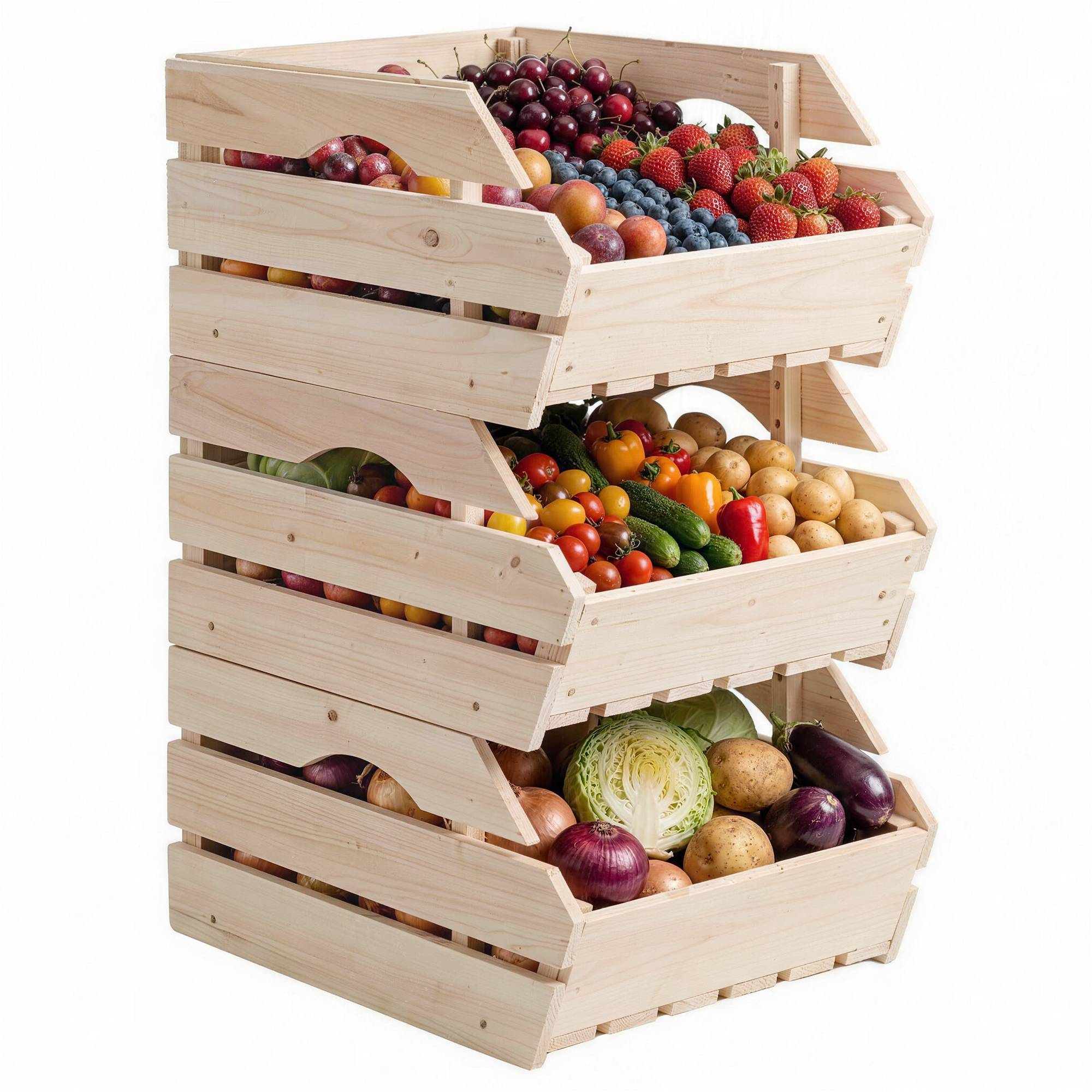 Étagère à fruits bois de sapin naturel 37.5 x 27 x 60 cm - PANGIVO