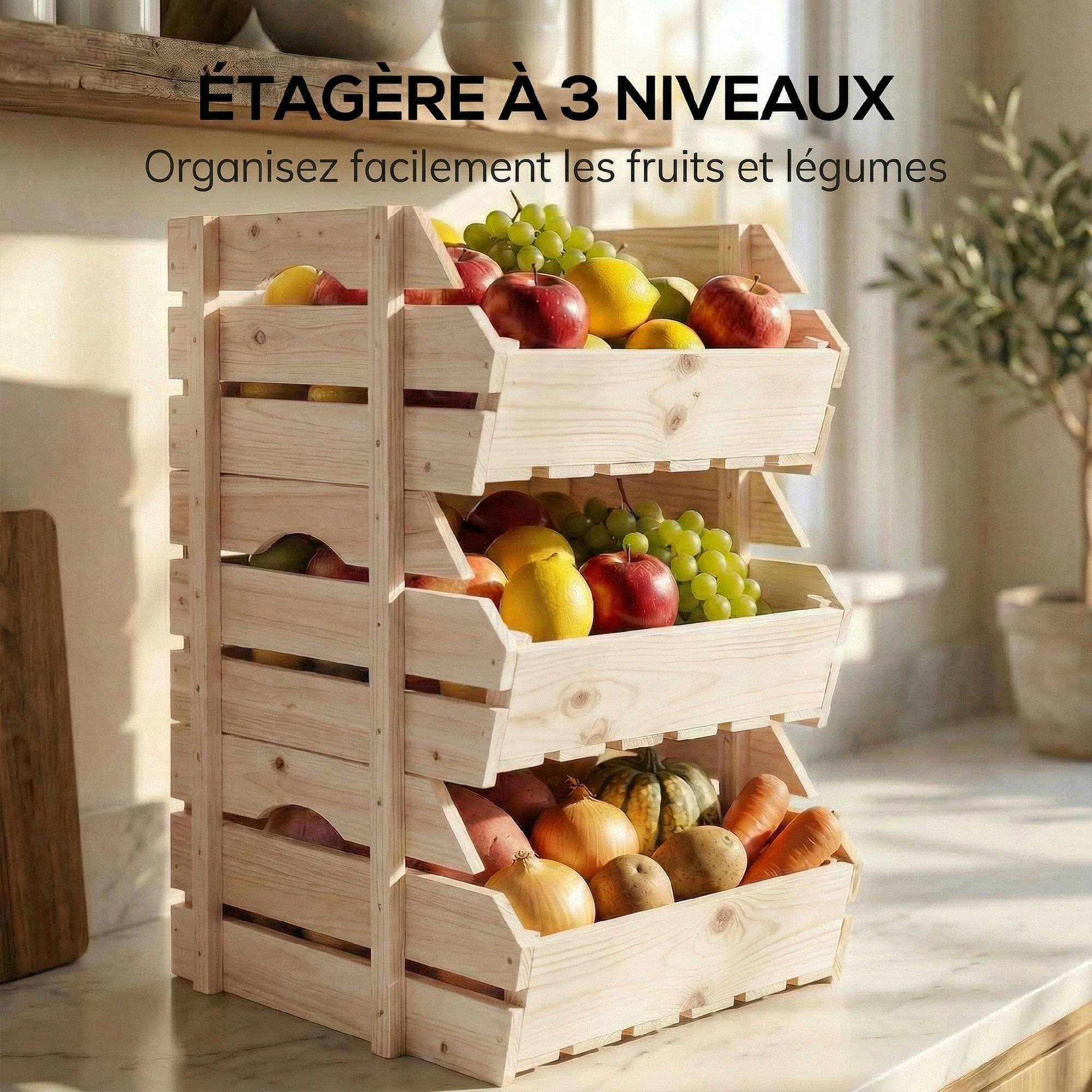 Étagère à fruits bois de sapin naturel 37.5 x 27 x 60 cm - PANGIVO - Image 6