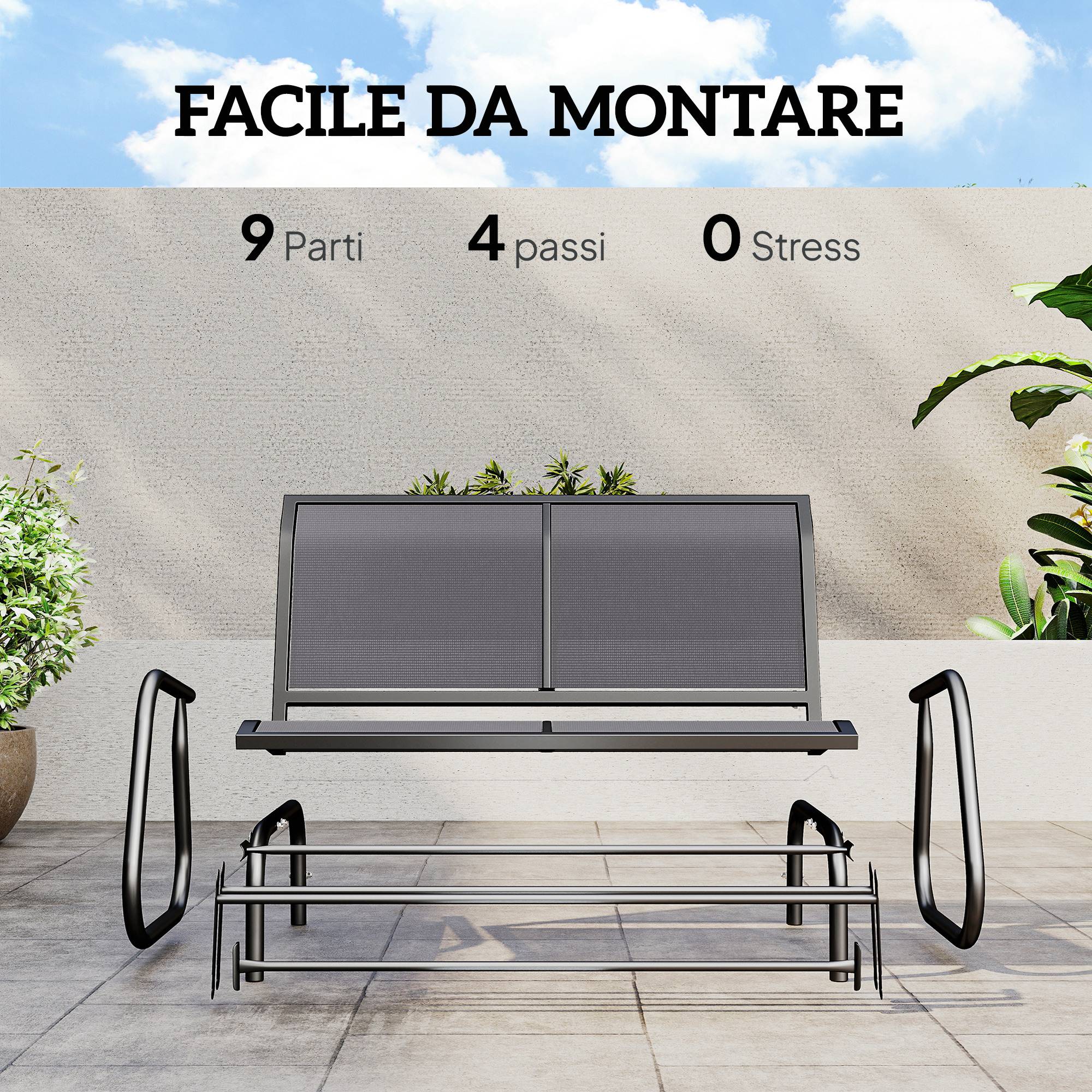 Banc balançoire 2 places de jardin métal et tissu maille, 120x70x85cm, gris - Image 7