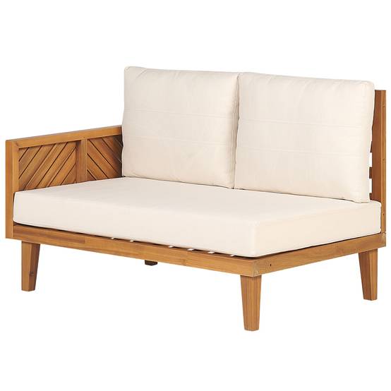 Salon de Jardin Beige Clair en Bois d'Acacia 4 Places 1 Canapé 2 Places 2 Fauteuils 1 Ottoman 1 Table Basse avec Coussins Moderne - Image 7
