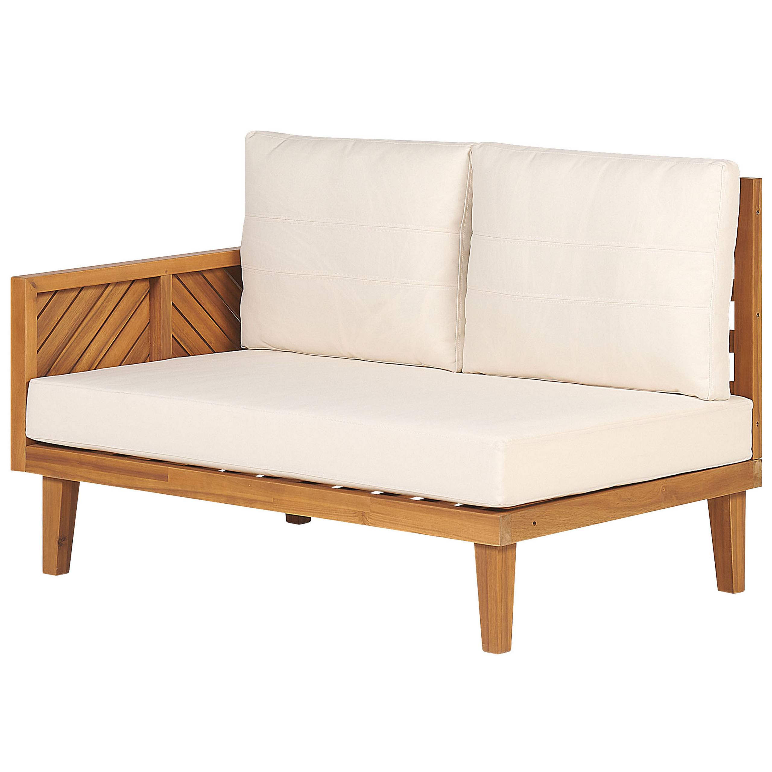 Salon de Jardin Beige Clair en Bois d'Acacia 4 Places 1 Canapé 2 Places 2 Fauteuils 1 Ottoman 1 Table Basse avec Coussins Moderne - Image 7