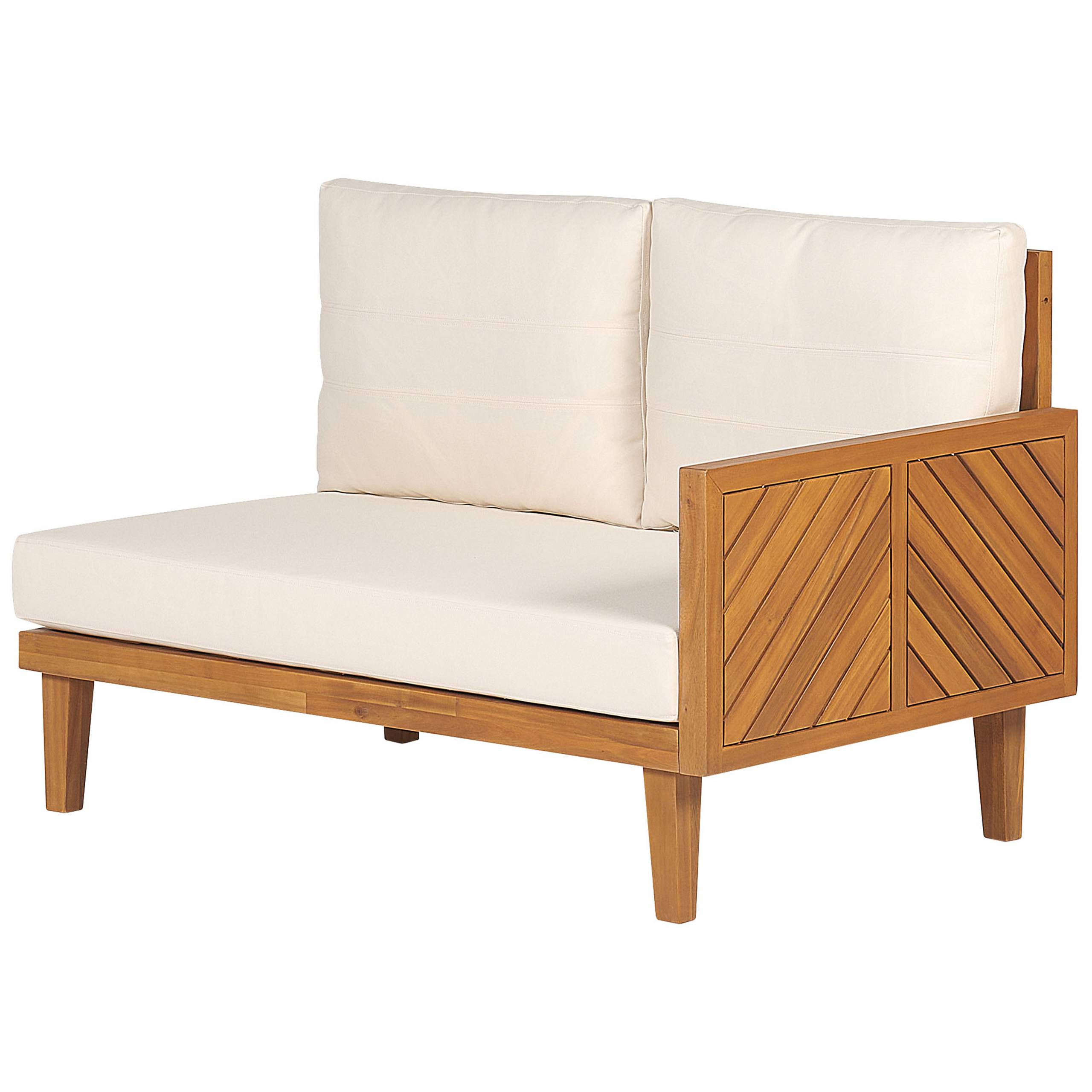 Salon de Jardin Beige Clair en Bois d'Acacia 4 Places 1 Canapé 2 Places 2 Fauteuils 1 Ottoman 1 Table Basse avec Coussins Moderne - Image 9