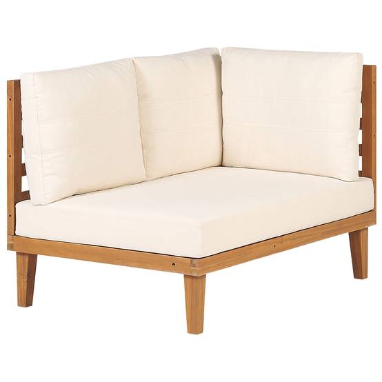Salon de Jardin Beige Clair en Bois d'Acacia 4 Places 1 Canapé 2 Places 2 Fauteuils 1 Ottoman 1 Table Basse avec Coussins Moderne - Image 8