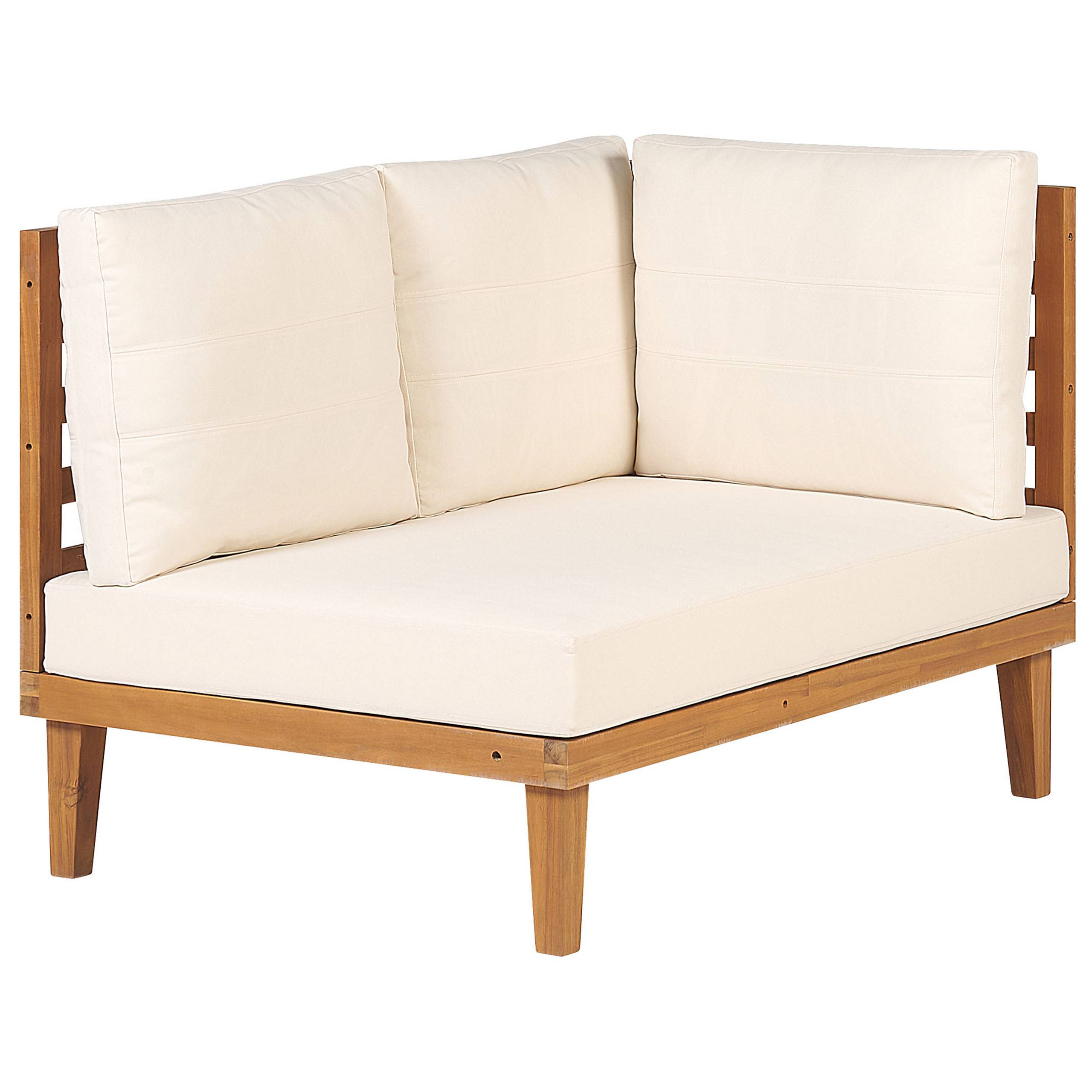 Salon de Jardin Beige Clair en Bois d'Acacia 4 Places 1 Canapé 2 Places 2 Fauteuils 1 Ottoman 1 Table Basse avec Coussins Moderne - Image 8