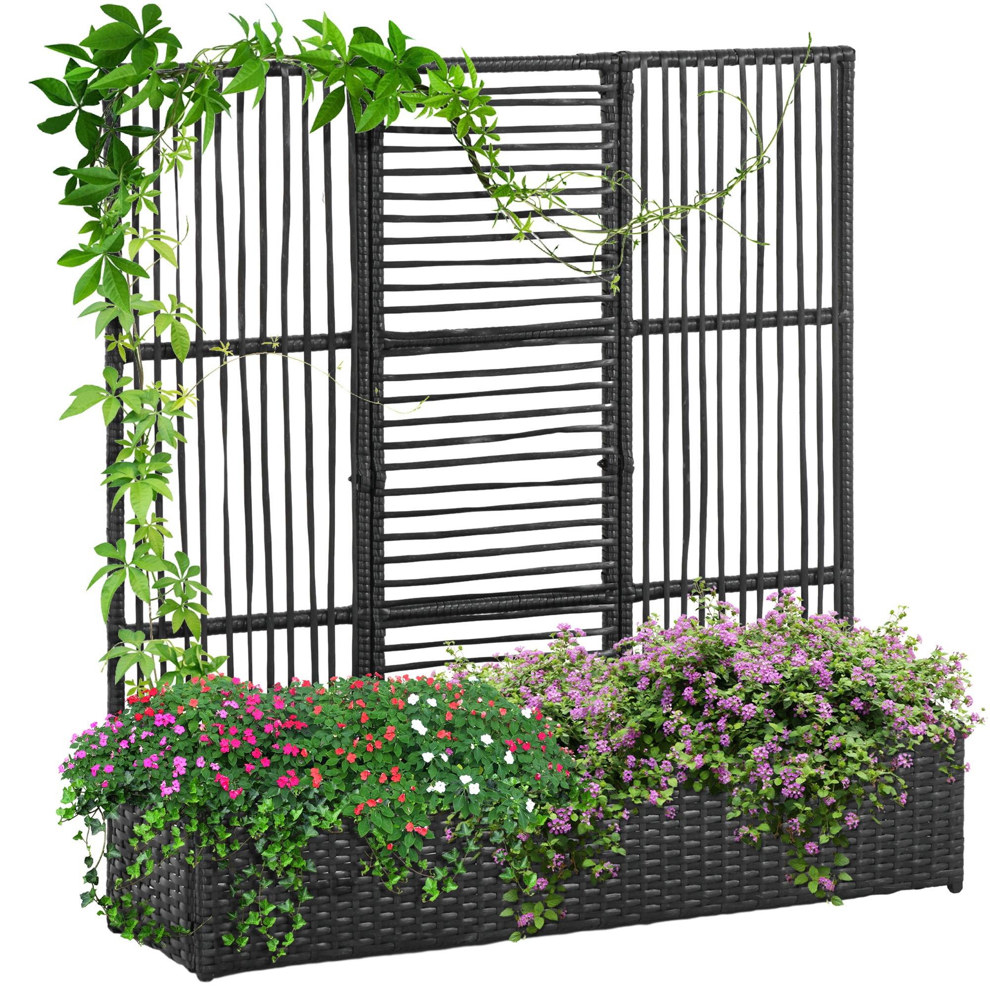Jardinière avec treillis résine tressée noir 103 x 29 x 103 cm - PANGIVO