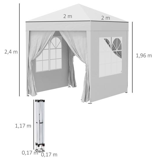 Tonnelle pliante acier tissu Oxford pour extérieur abri anti-UV 2x2m blanc - ComfortXL Outdoor Living - Image 5