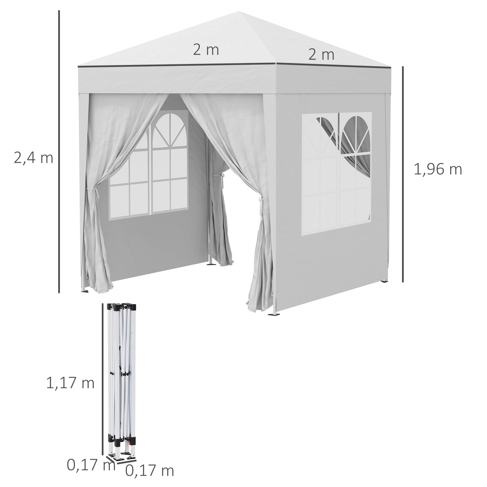 Tonnelle pliante acier tissu Oxford pour extérieur abri anti-UV 2x2m blanc - ComfortXL Outdoor Living - Image 5
