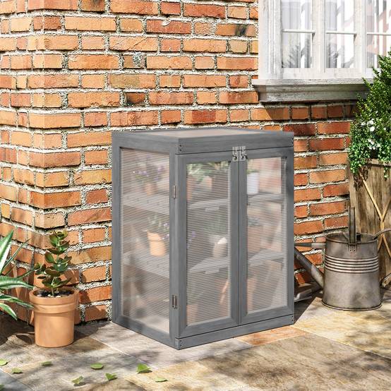 ComfortXL - Serre de jardin Bois et Polycarbonate Extérieur et Balcon Toit ouvrant 58x44x78cm Gris - ComfortXL Outdoor Living - Image 3