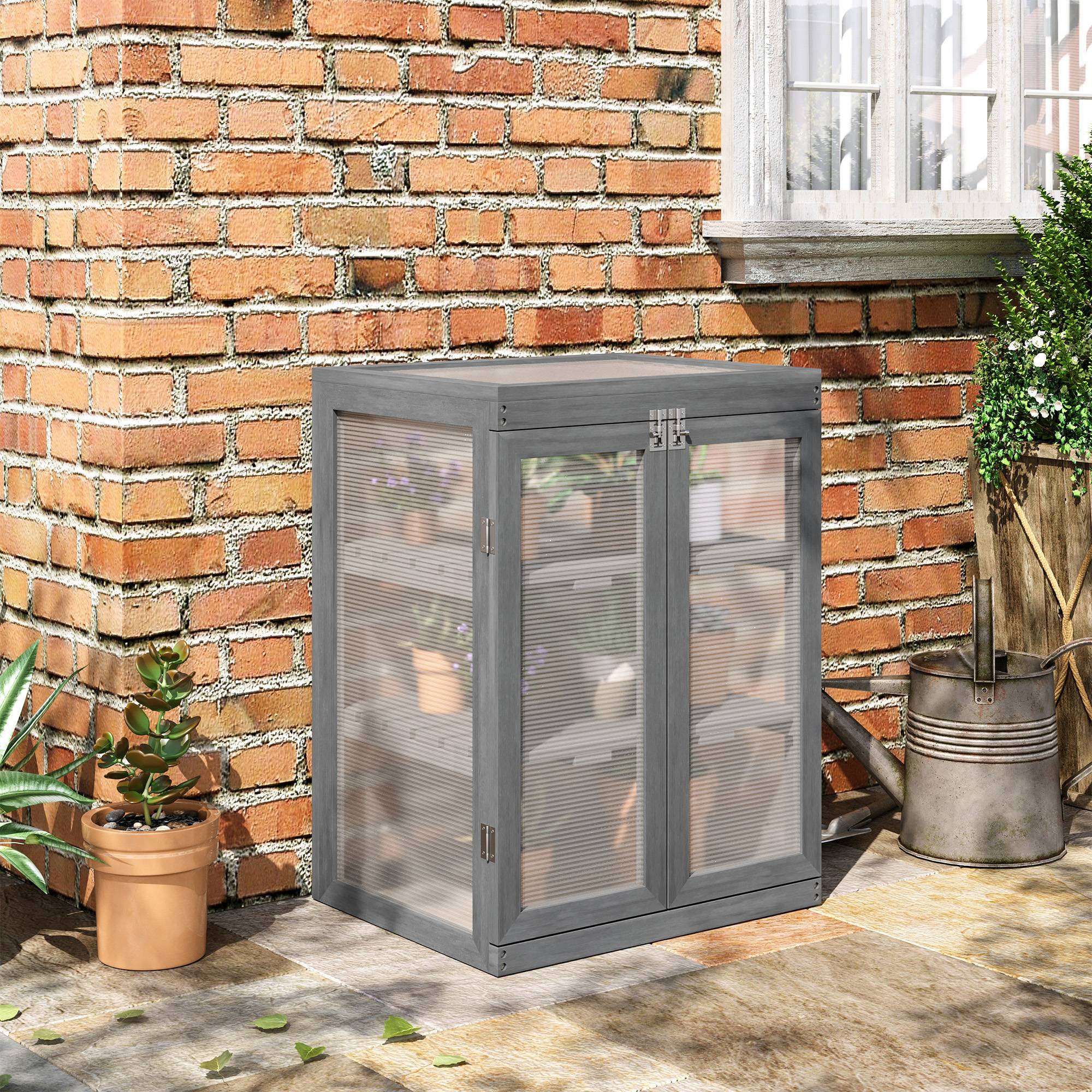 ComfortXL - Serre de jardin Bois et Polycarbonate Extérieur et Balcon Toit ouvrant 58x44x78cm Gris - ComfortXL Outdoor Living - Image 3