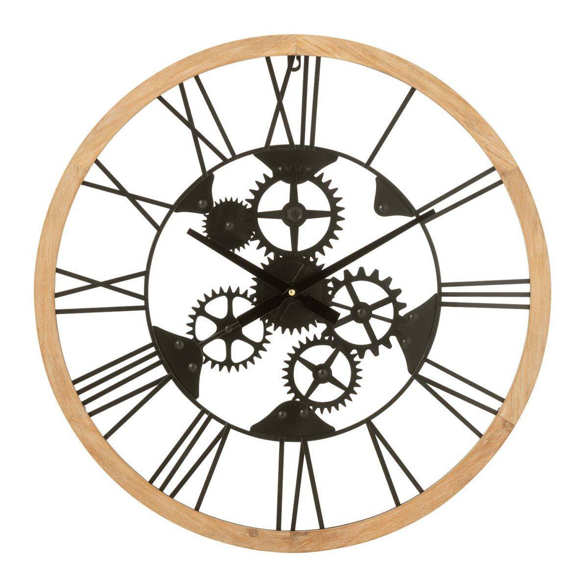 Horloge Murale en Métal "Roues" 60cm Noir & Naturel - Image 1