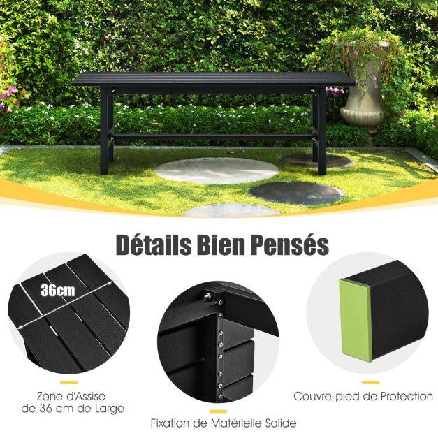 Helloshop26 - Banc de jardin hdpe pour 2 personnes charge 300 kg banquette extérieur avec cadre en métal et couvre-pied de protection noir - Imagen 2