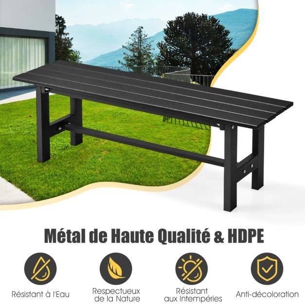 Helloshop26 - Banc de jardin hdpe pour 2 personnes charge 300 kg banquette extérieur avec cadre en métal et couvre-pied de protection noir - Imagen 4