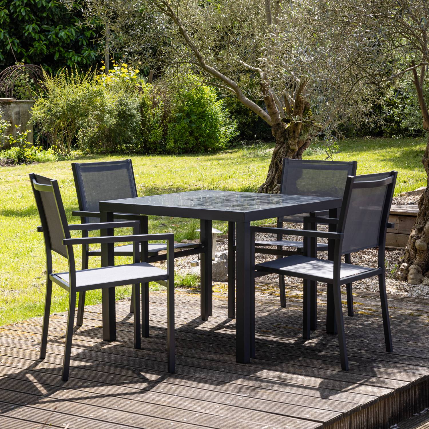 Happy Garden - Salon de jardin BERGAMO en textilène gris 4 places - aluminium anthracite - HAPPY GARDEN - Imagen 5